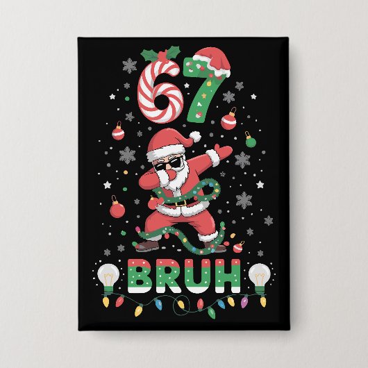 67 Kerstmis Bruh 6 7 Grappige Meme Kerstman Dabbin Button (Voorkant)