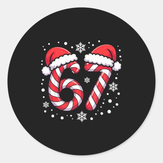 67 Kerststokken Kerstman Ronde Sticker (Voorkant)