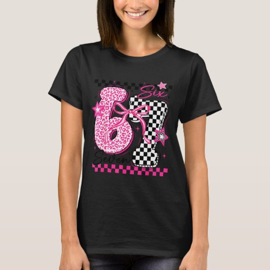 67 Leopard Checkered Funny Six Seven Meme 6-7 Teac T-shirt (Voorkant)