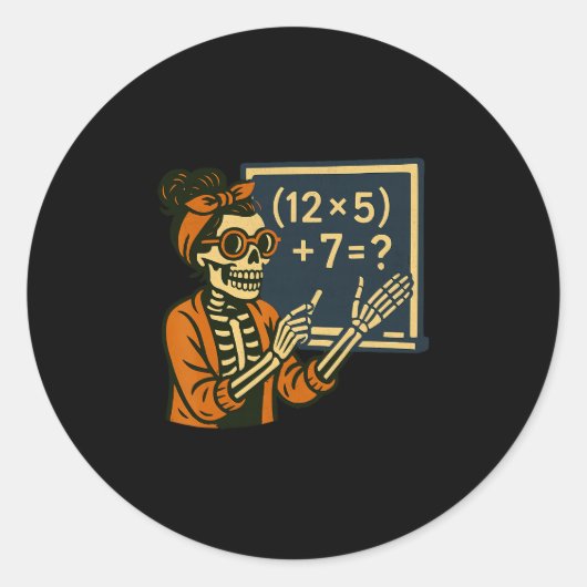 67 Leraar Halloween Skelet Zes Zeven Meme Brein Ronde Sticker (Voorkant)