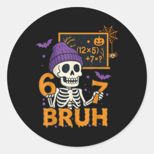67 Leraar Halloween Skelet Zes Zeven Meme Brein Ronde Sticker