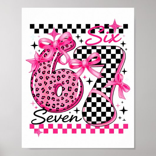 67 Luipaard Geruit Zes Zeven Meme 6-7 Leraren Poster (Voorkant)