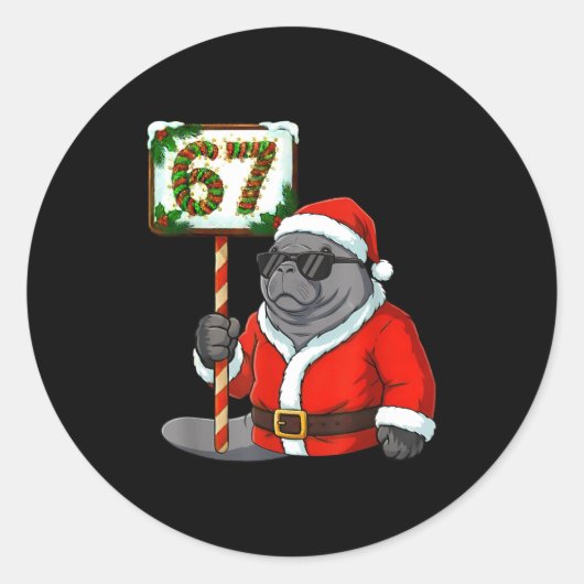 67 Manatee Christmas Six Seven Meme Brainrot Manat Ronde Sticker (Voorkant)