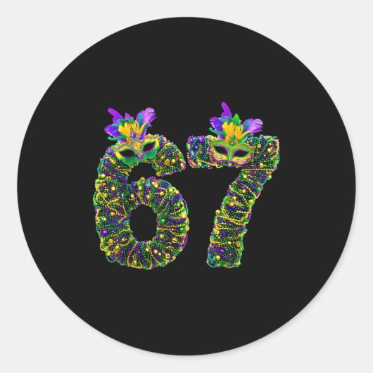 67 Mardi Gras Beads Mask Six Seven Meme 6 7 Carniv Ronde Sticker (Voorkant)