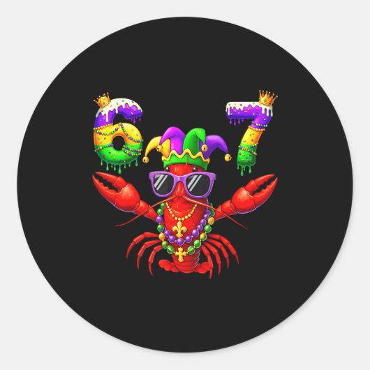 67 Mardi Gras Crawfish Beads Six Seven Carnival Bo Ronde Sticker (Voorkant)