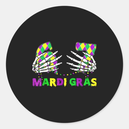 67 Mardi Gras Skeleton Hands Fleur De Lis 6 7 Meme Ronde Sticker (Voorkant)