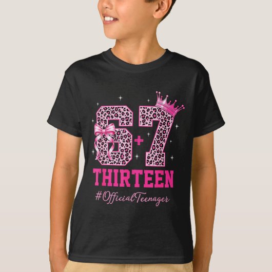 67 Meme 13th Birthday Girl Leopard Nk Bow Cute Tee T-shirt (Voorkant)