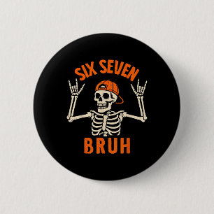67 Meme 6 7 Grappige Halloween Skelet Rock On Six Ronde Button 5,7 Cm