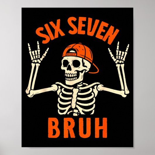 67 Meme 6 7 Grappige Halloween Skelet Rock On Zes Poster (Voorkant)