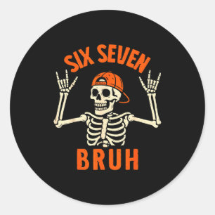 67 Meme 6 7 Grappige Halloween Skelet Rock On Zes Ronde Sticker
