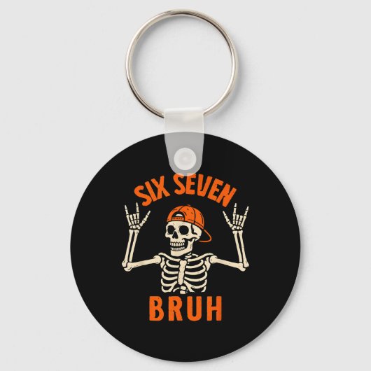 67 Meme 6 7 Grappige Halloween Skelet Rock On Zes Sleutelhanger (Voorkant)