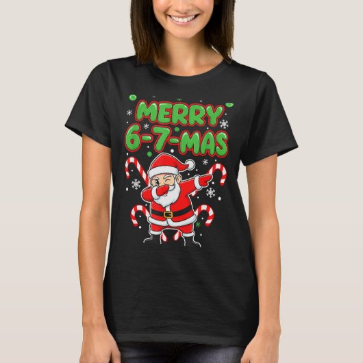 67 Meme Alpha Gen Slang Merry 6-7-mas Santa Christ T-shirt (Voorkant)
