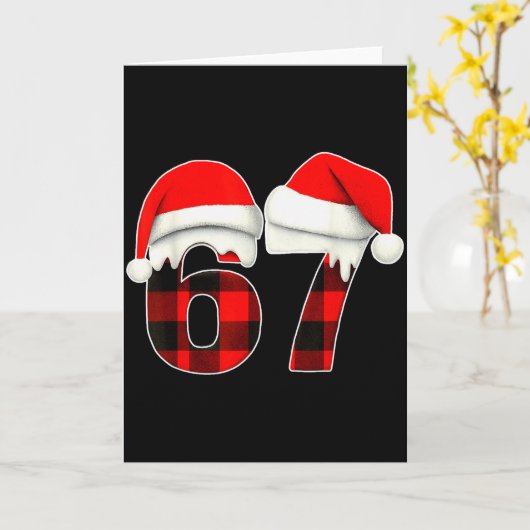 67 Meme Brainrot Funny Christmas Plaid Xmas Pajama Kaart (Gele Bloem)