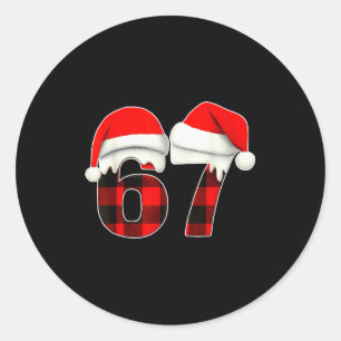 67 Meme Brainrot Grappige Kerst Geruite Xmas Pyjam Ronde Sticker