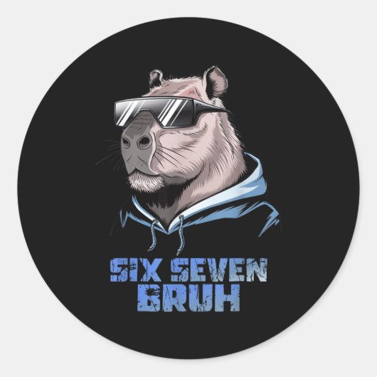 67 Meme Capybara Funny Six Seven Bruh Capybara For Ronde Sticker (Voorkant)