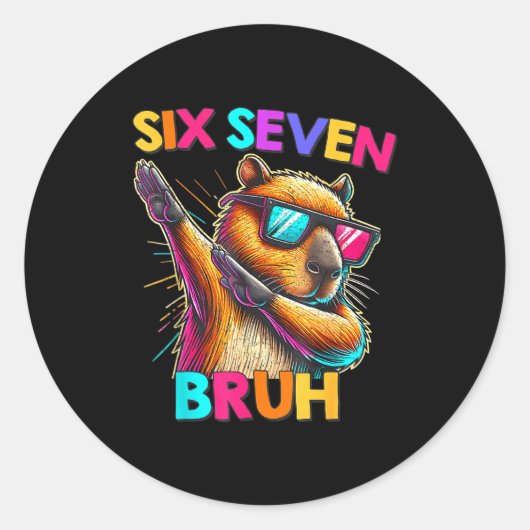 67 Meme Capybara Six Seven Bruh Capybara Kids Boys Ronde Sticker (Voorkant)