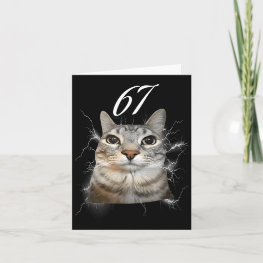 67 Meme Cat Howling At Moon Brainrot Funny 6 7  Kaart (Voorkant)