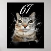 67 Meme Cat Howling At Moon Brainrot Funny 6 7 Poster (Voorkant)