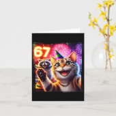 67 Meme Cat Raccoon New Year Selfie Funny Birthday Kaart (Gele Bloem)