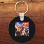 67 Meme Cat Raccoon New Year Selfie Funny Birthday Sleutelhanger (Voorkant)