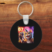 67 Meme Cat Raccoon New Year Selfie Funny Birthday Sleutelhanger (Voorkant)