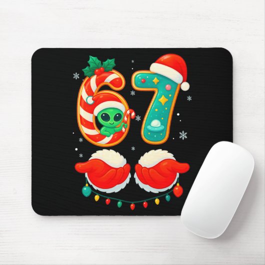 67 Meme Christmas Funny Alien Santa Six Seven Xmas Muismat (Met muis)