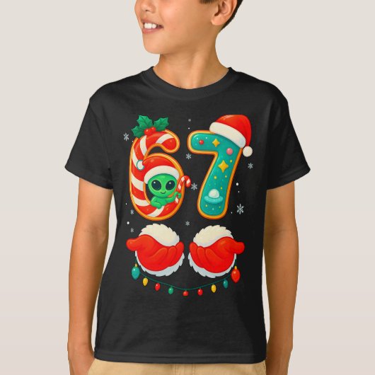 67 Meme Christmas Funny Alien Santa Six Seven Xmas T-shirt (Voorkant)