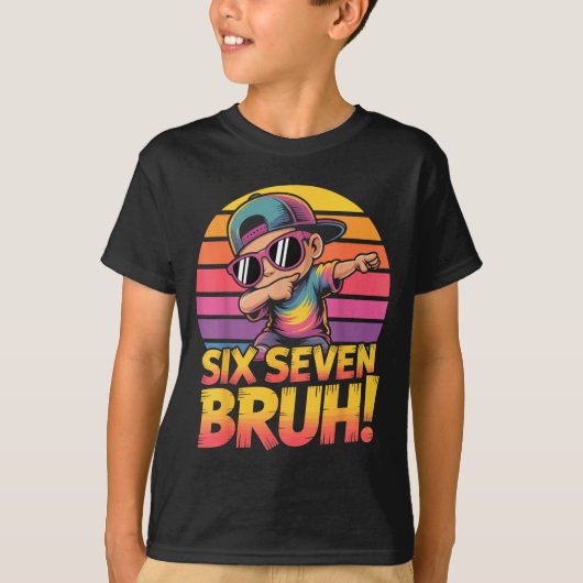 67 Meme Dabbing Six Seven 6 7 Bruh Funny Number De T-shirt (Voorkant)