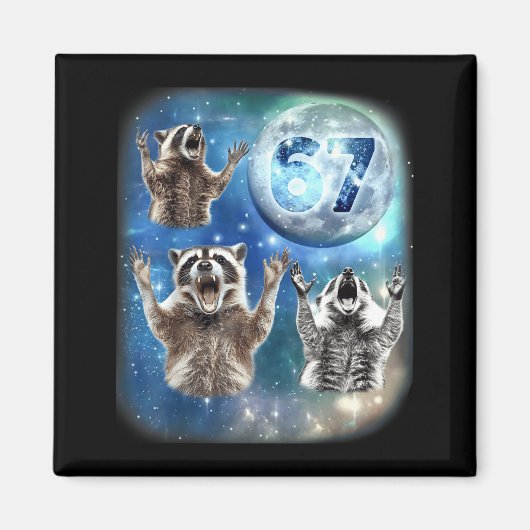 67 Meme Drie Wasbeer Huilend naar de Maan 67 Magneet (Voorkant)
