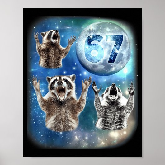 67 Meme Drie Wasbeer Huilend naar de Maan 67 Poster (Voorkant)