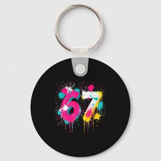 67 Meme Drip Spray Paint Six Seven 80s Bright Colo Sleutelhanger (Voorkant)
