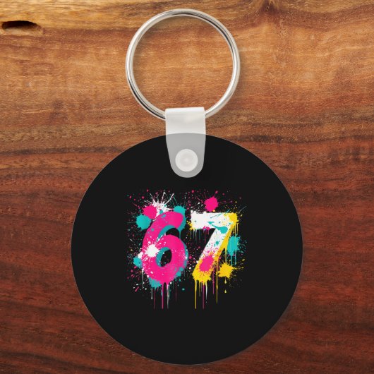 67 Meme Drip Spray Paint Six Seven 80s Bright Colo Sleutelhanger (Voorkant)
