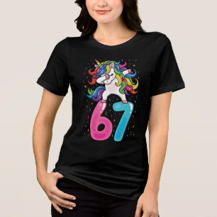 67 Meme Eenhoorn voor Meisjes Zes Zeven Gen Alpha Tri-Blend Shirt