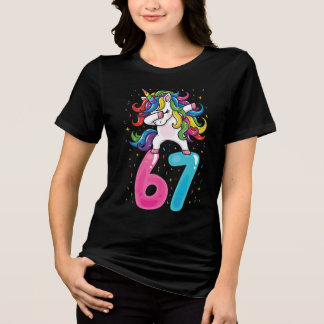 67 Meme Eenhoorn voor Meisjes Zes Zeven Gen Alpha Tri-Blend Shirt