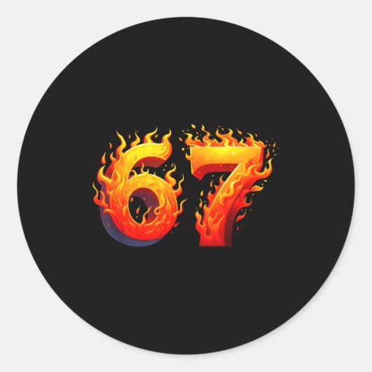 67 Meme Flames Funny Six Seven Gen Alpha Slang Gra Ronde Sticker (Voorkant)
