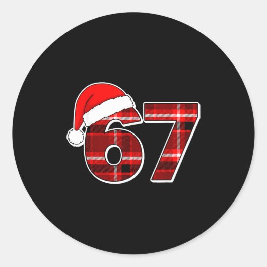 67 Meme Funny Christmas Red Plaid Xmas Pajamas Sla Ronde Sticker (Voorkant)