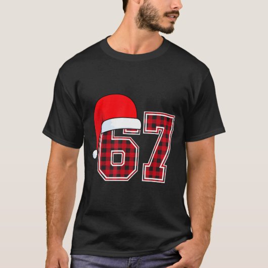 67 Meme Funny Christmas Red Plaid Xmas Pajamas Sla T-shirt (Voorkant)