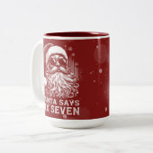 67 Meme Funny Santa Says Six Seven Christmas Tweekleurige Koffiemok (Voorkant links)