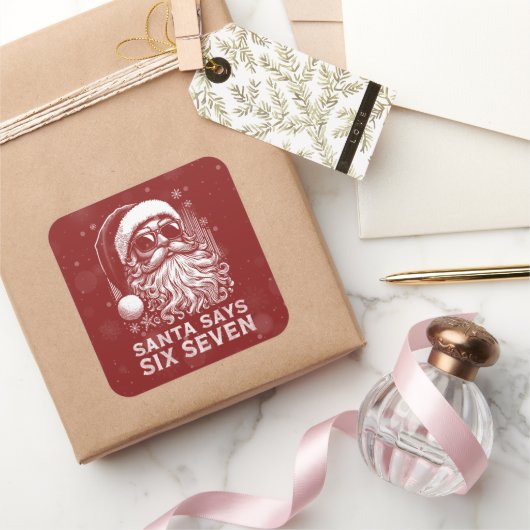 67 Meme Funny Santa Says Six Seven Christmas Vierkante Sticker (Geschenken)