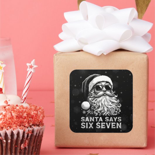 67 Meme Funny Santa Says Six Seven Christmas Vierkante Sticker (Feest)