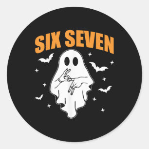 67 Meme Grappige Geest Halloween Gehekst 6 7 Zes Z Ronde Sticker