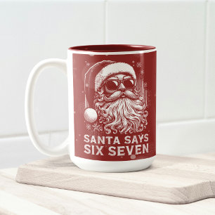 67 Meme Grappige Kerstman Zegt Zes Zeven Kerstmis Tweekleurige Koffiemok