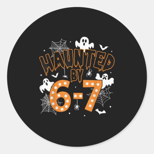 67 Meme Halloween Haunted- Funny Ghost And Pumpkin Ronde Sticker (Voorkant)
