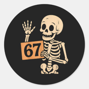 67 Meme Humor 6-7 Grappig Skelet Zes Zeven Hallowe Ronde Sticker