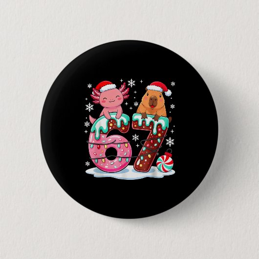 67 Meme Kawaii Axolotl Capybara Christmas Ice Crea Ronde Button 5,7 Cm (Voorkant)