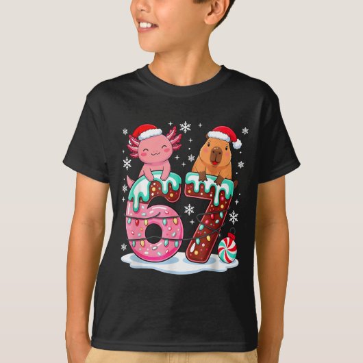 67 Meme Kawaii Axolotl Capybara Christmas Ice Crea T-shirt (Voorkant)