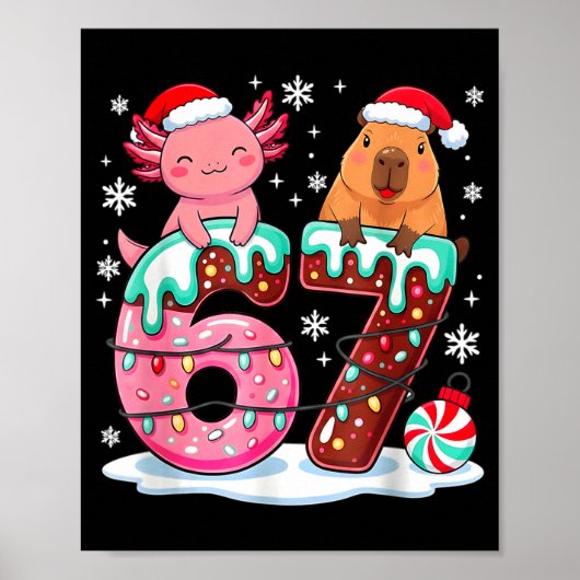 67 Meme Kawaii Axolotl Capybara Kerst Ijs Crea Poster (Voorkant)