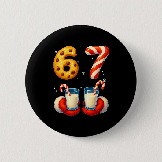 67 Meme Kerst Koekje Candy Cane Grappig Zes Zeven Ronde Button 5,7 Cm (Voorkant)