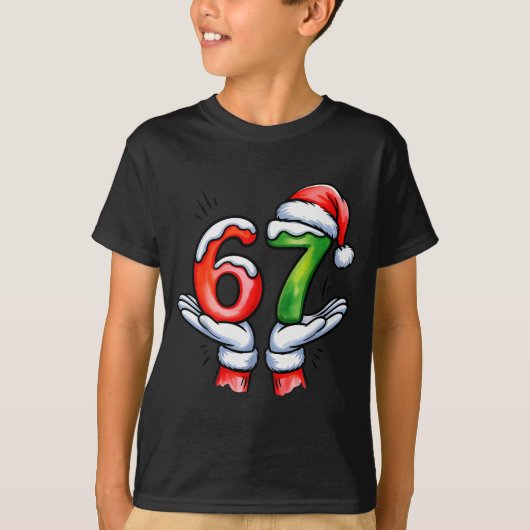 67 Meme Kerstman Hand Grappig Zes Zeven Kerstmis T-shirt (Voorkant)