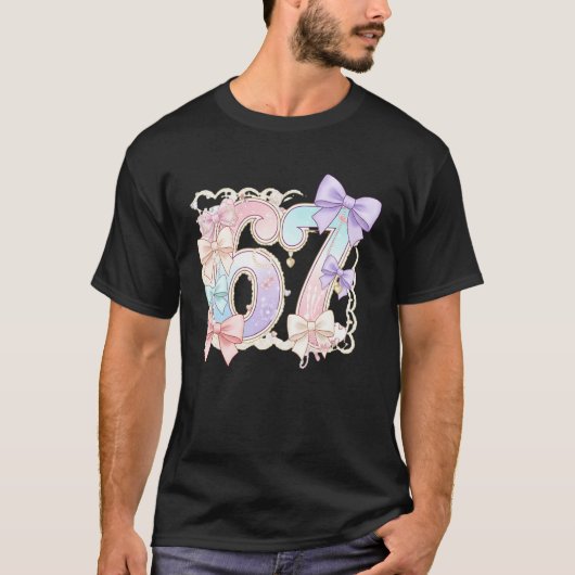 67 Meme Pastel Coquettes Bow Funny Kawaii 6 7 Numb T-shirt (Voorkant)